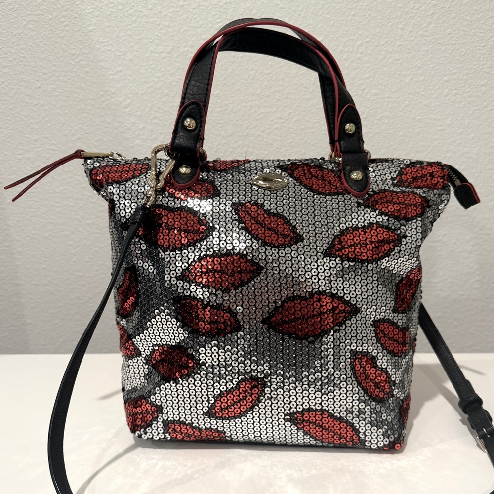 💋 SOLD - Juicy Couture Vintage Silver Sequin & Red Lips Satchel